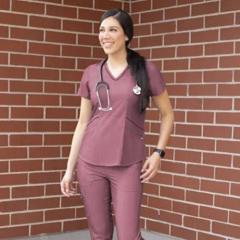 Adar Heather wine scrubs